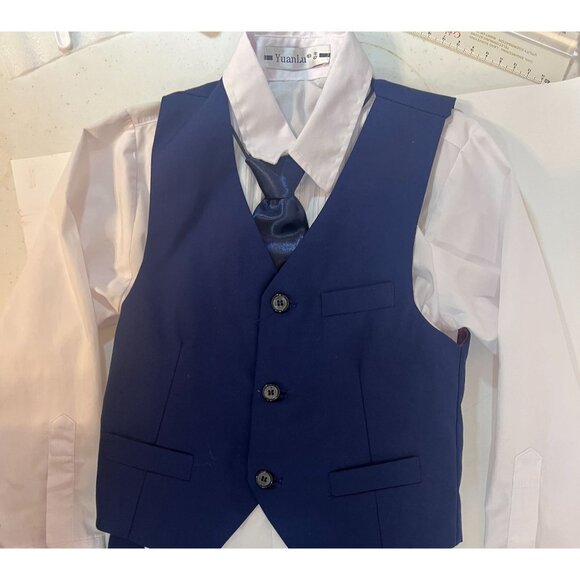 Boys Formal Navy Blue Suit Set Vest  Tie By YuanLu See Measurements  Christmas - Picture 2 of 12